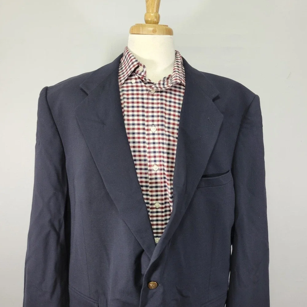 Stafford‎ Traveler Plus Men's Sport Coat Blazer Two Button Navy Wool Blend 48L